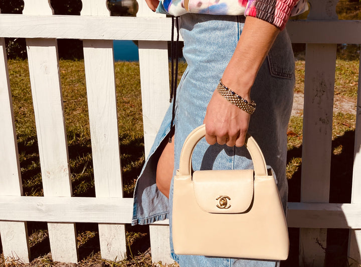 Chanel Vintage Mini Cream Lambskin Kelly Flap