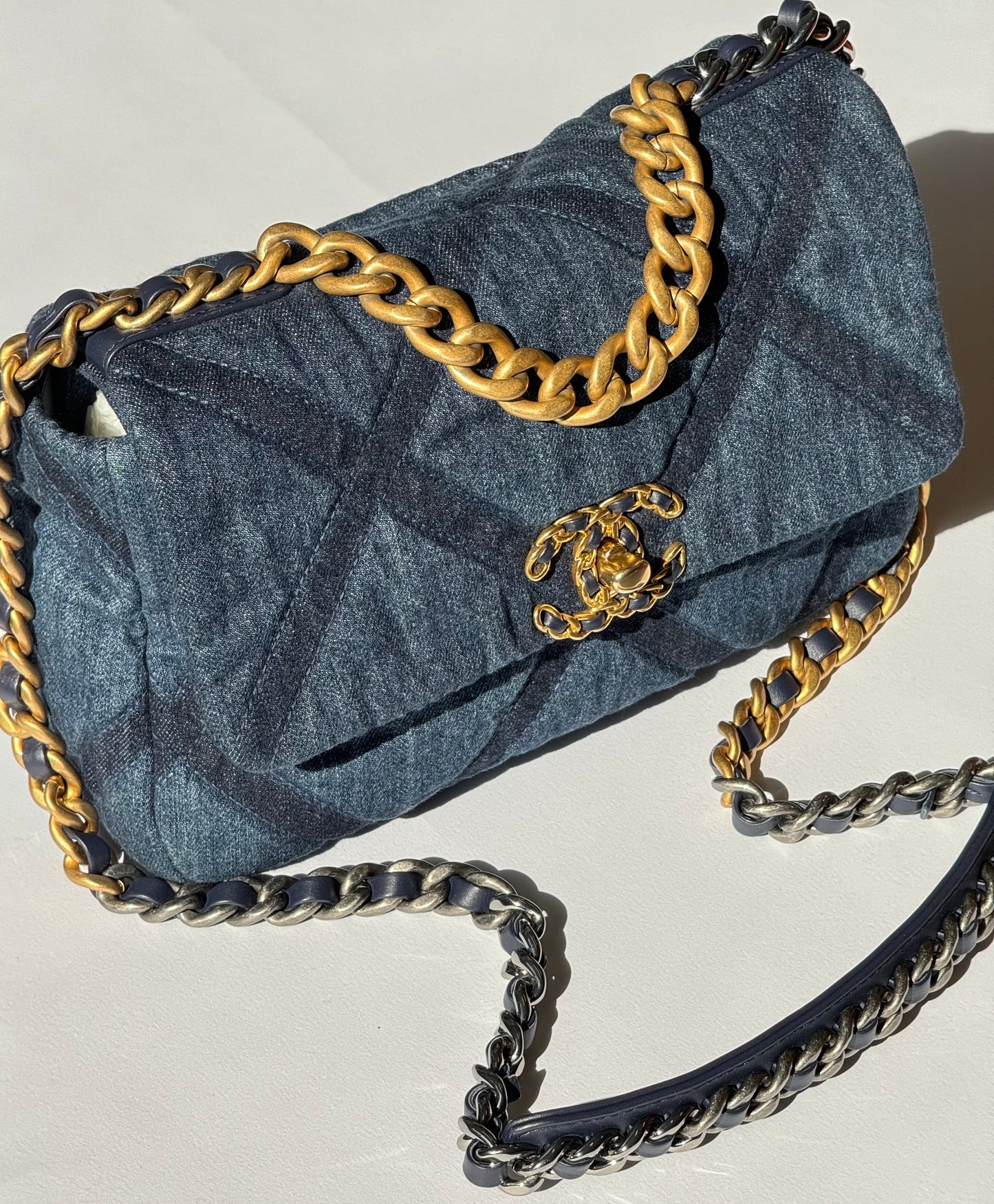 Chanel Small Navy Quilted Denim 19 Flap Bag