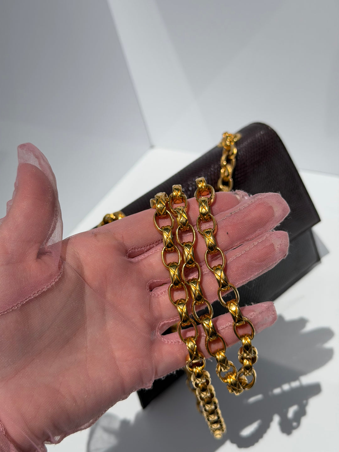 Chanel Small Trapezoid Flap Bag Burgundy Lizard Leather Gold Hardware With Bijoux Chain 1989