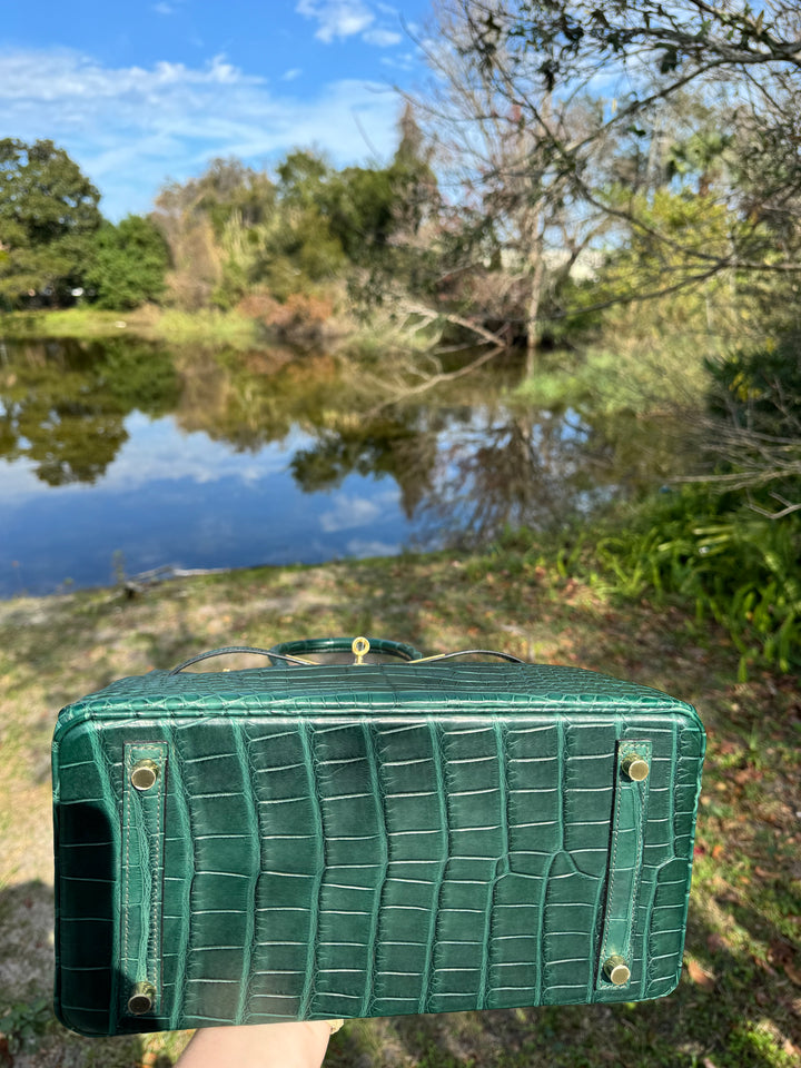 Hermes Matte Croc Vert Fonce Birkin 30
