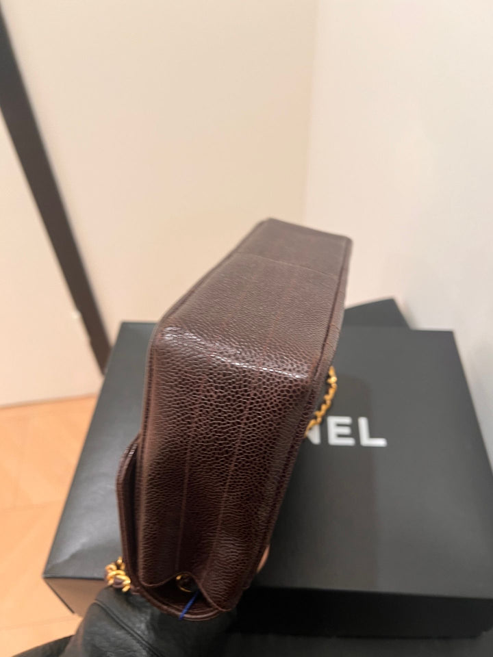 Chanel Mademoiselle Vertical Flap Brown Caviar Gold Hardware 1994
