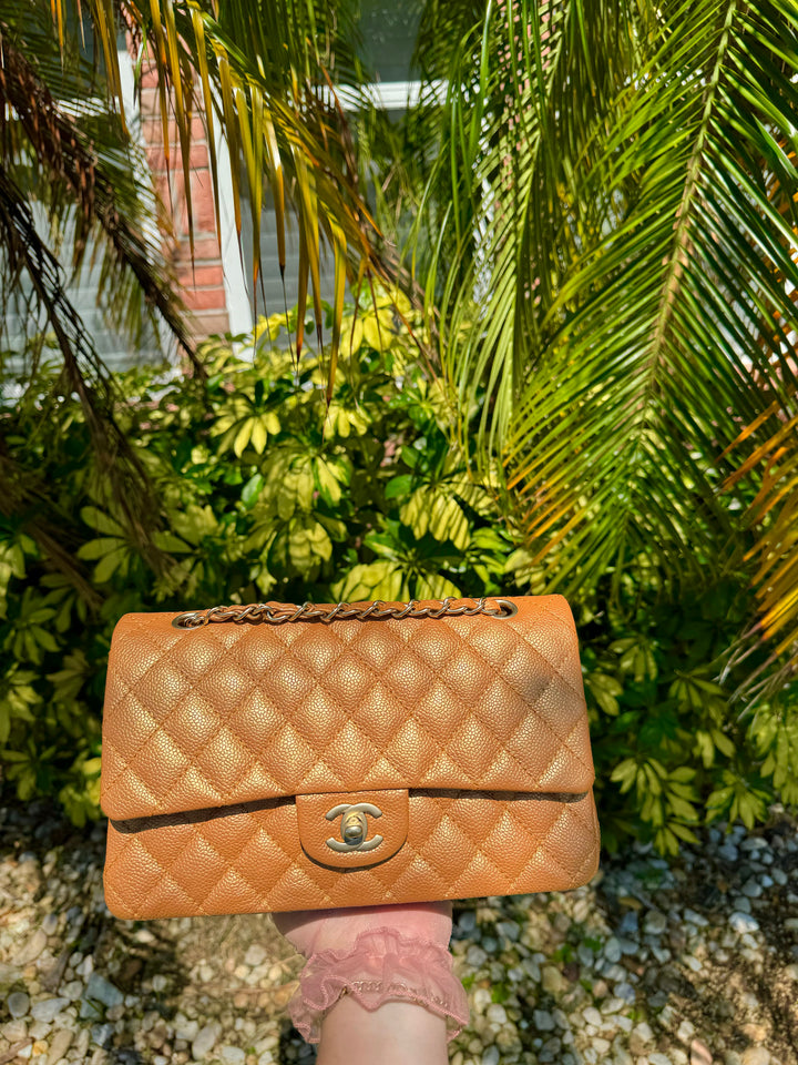Chanel Copper Gold Metallic Medium Caviar Double Flap Bag