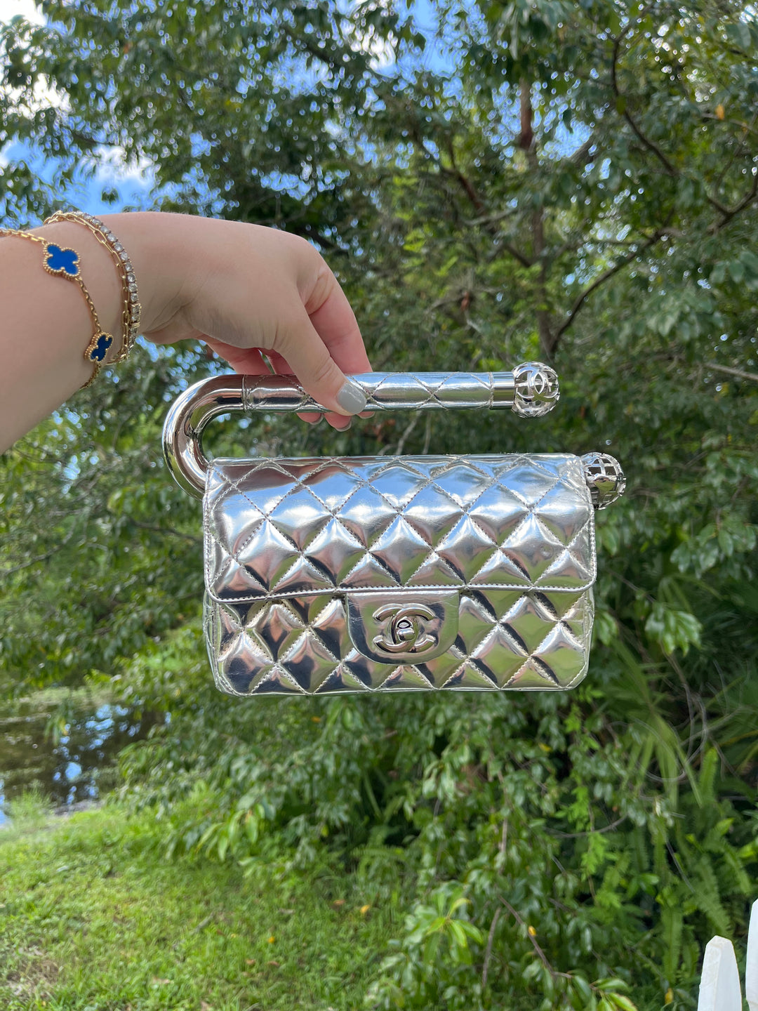Chanel Around The World Silver Clutch Bag
