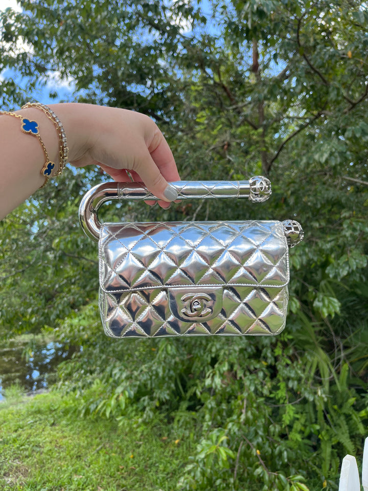 Chanel Around The World Silver Clutch Bag