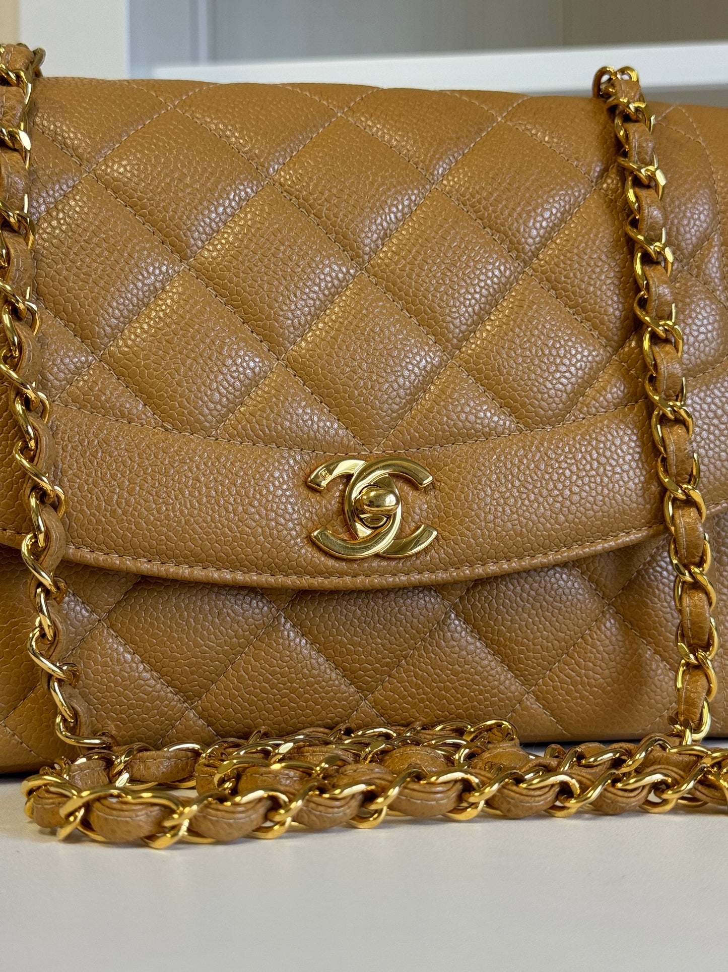 Chanel Caramel 24K Medium Caviar Diana Flap Bag