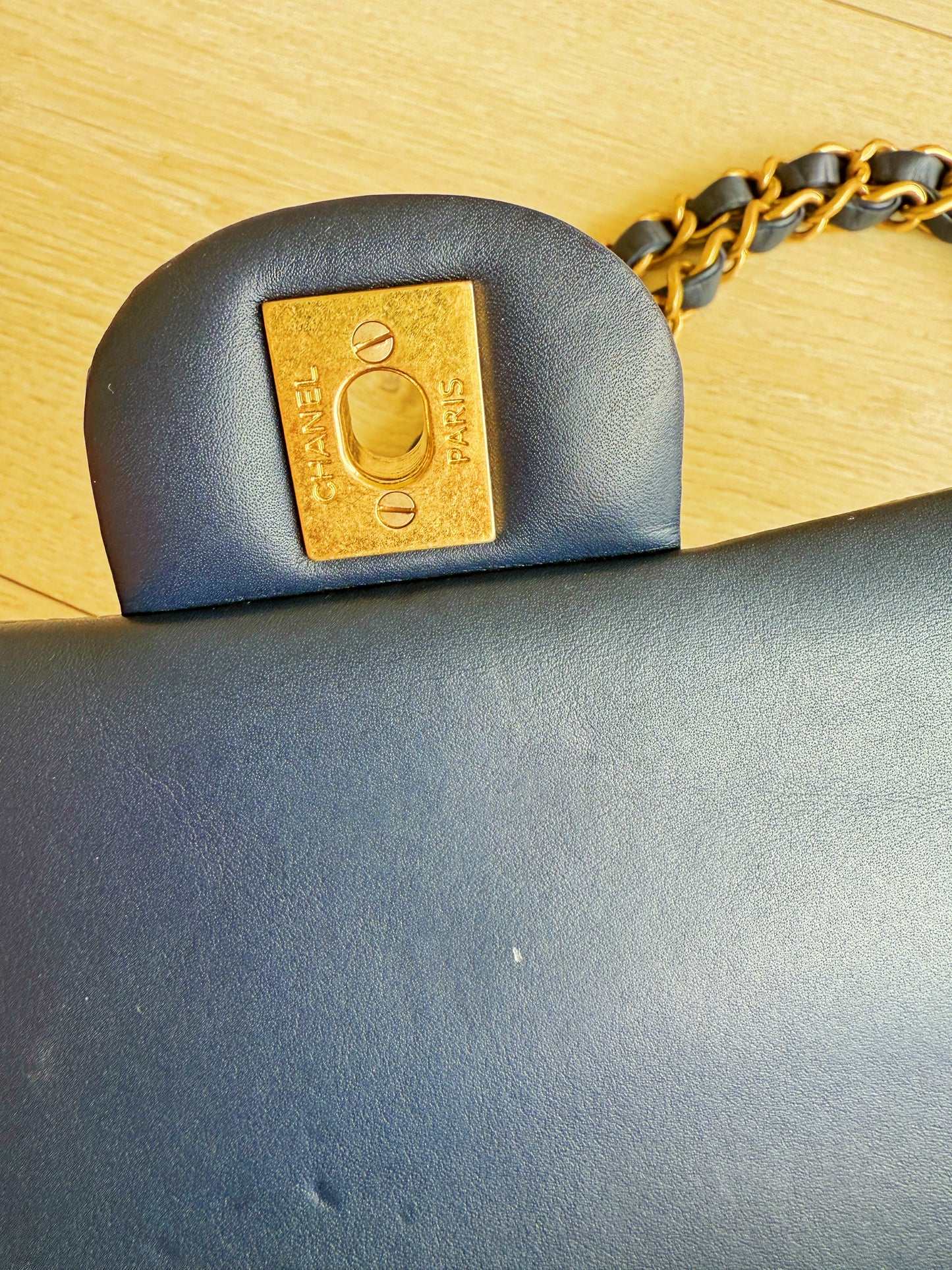 Chanel Navy Blue Matte Alligator Medium Classic Flap Bag