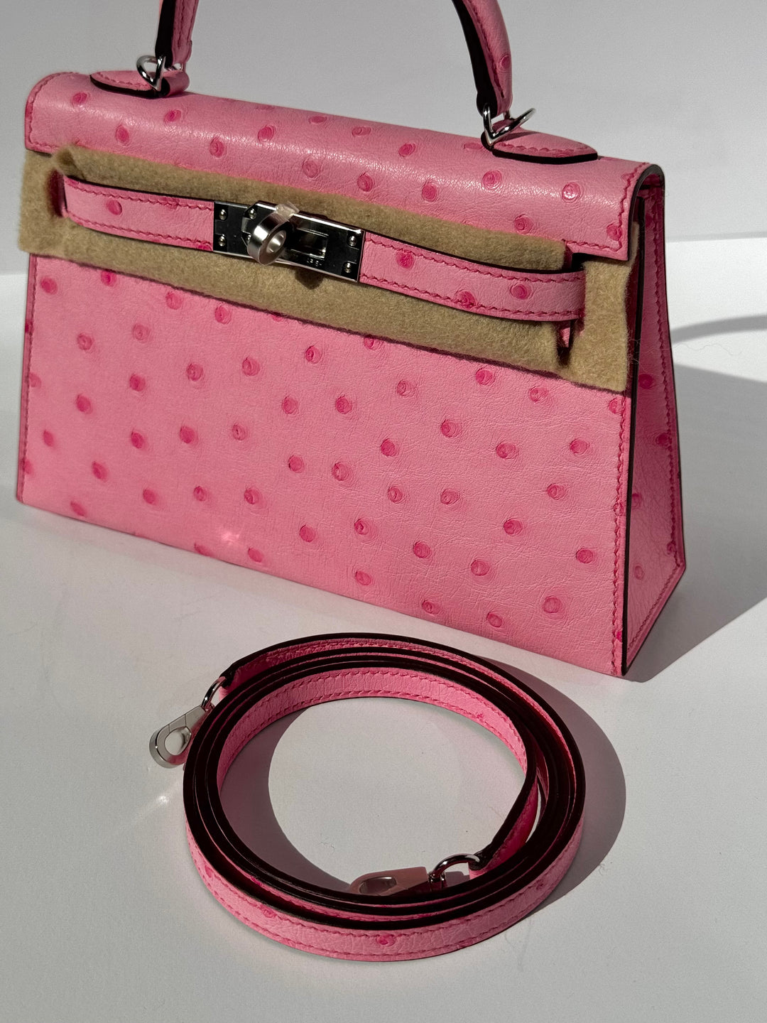 Hermes Mini Sellier Bubblegum Ostrich Kelly 20
