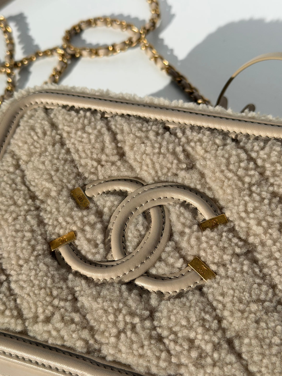 Chanel Small Nude Filigree Shearling Vanity Case