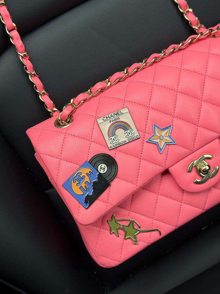 Chanel Medium Hollywood Charms Classic Flap Bag Pink Lambskin Light Gold Hardware 2024