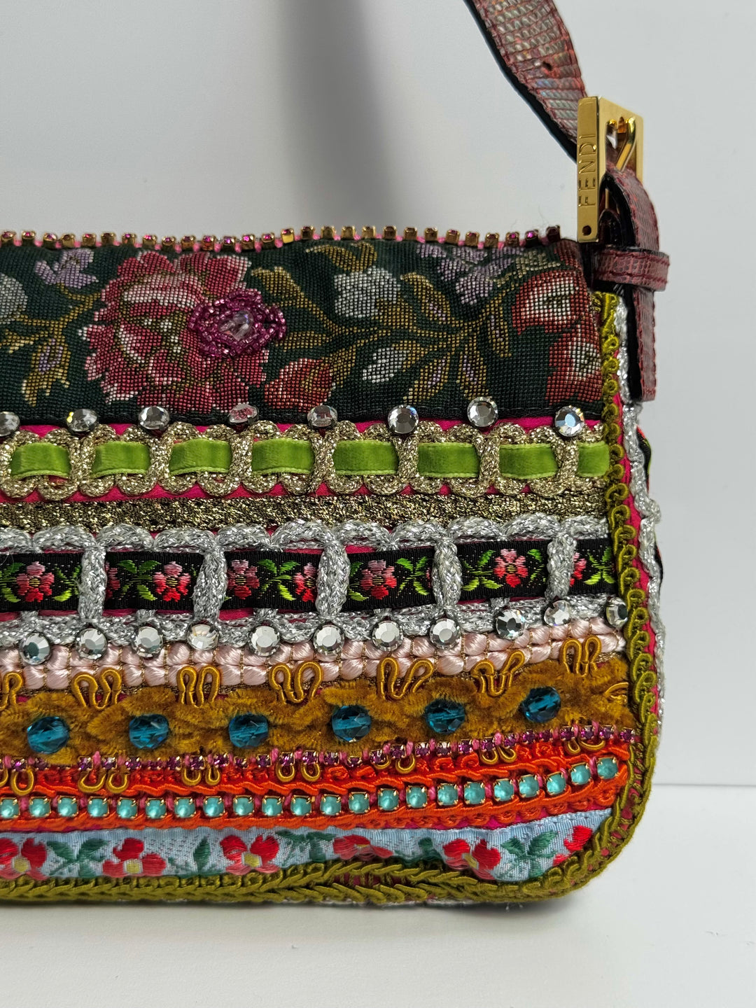 Fendi RARE Embellished Mixed Media Baguette