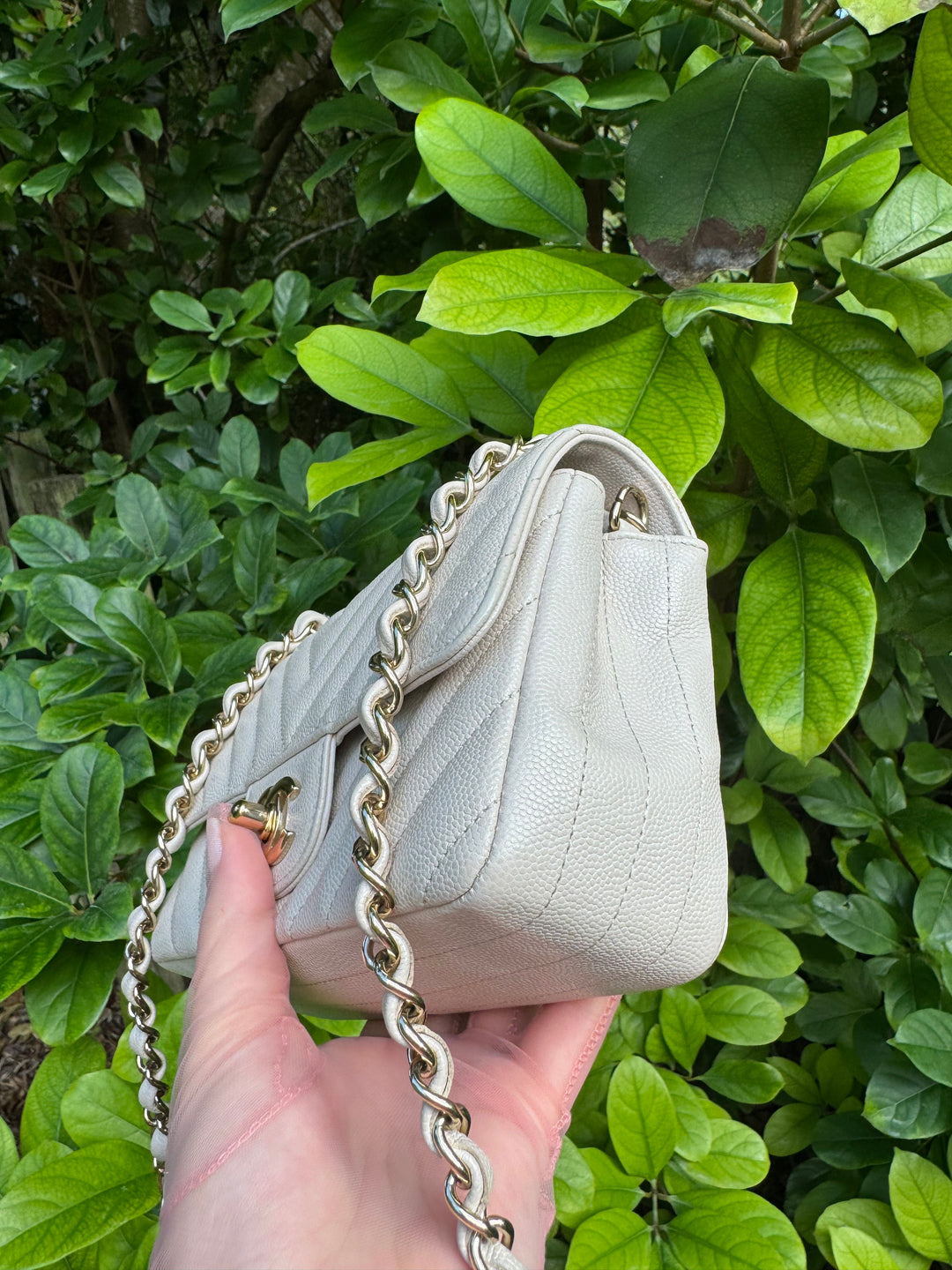 Chanel Cream Chevron Caviar Mini Flap Bag