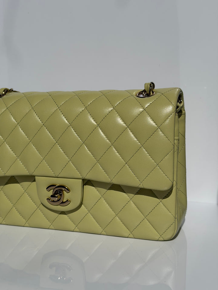 Chanel Medium Classic Flap Bag Pistachio Green Lambskin Gold Tone Hardware 2021