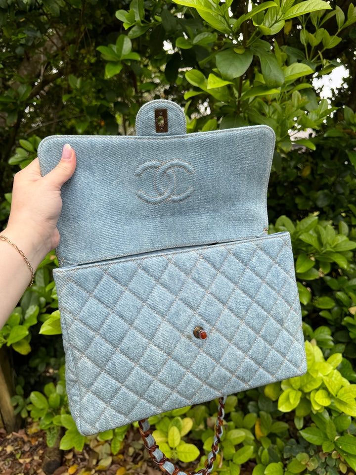 Chanel 1990s Vintage Denim Tortoise Flap Bag