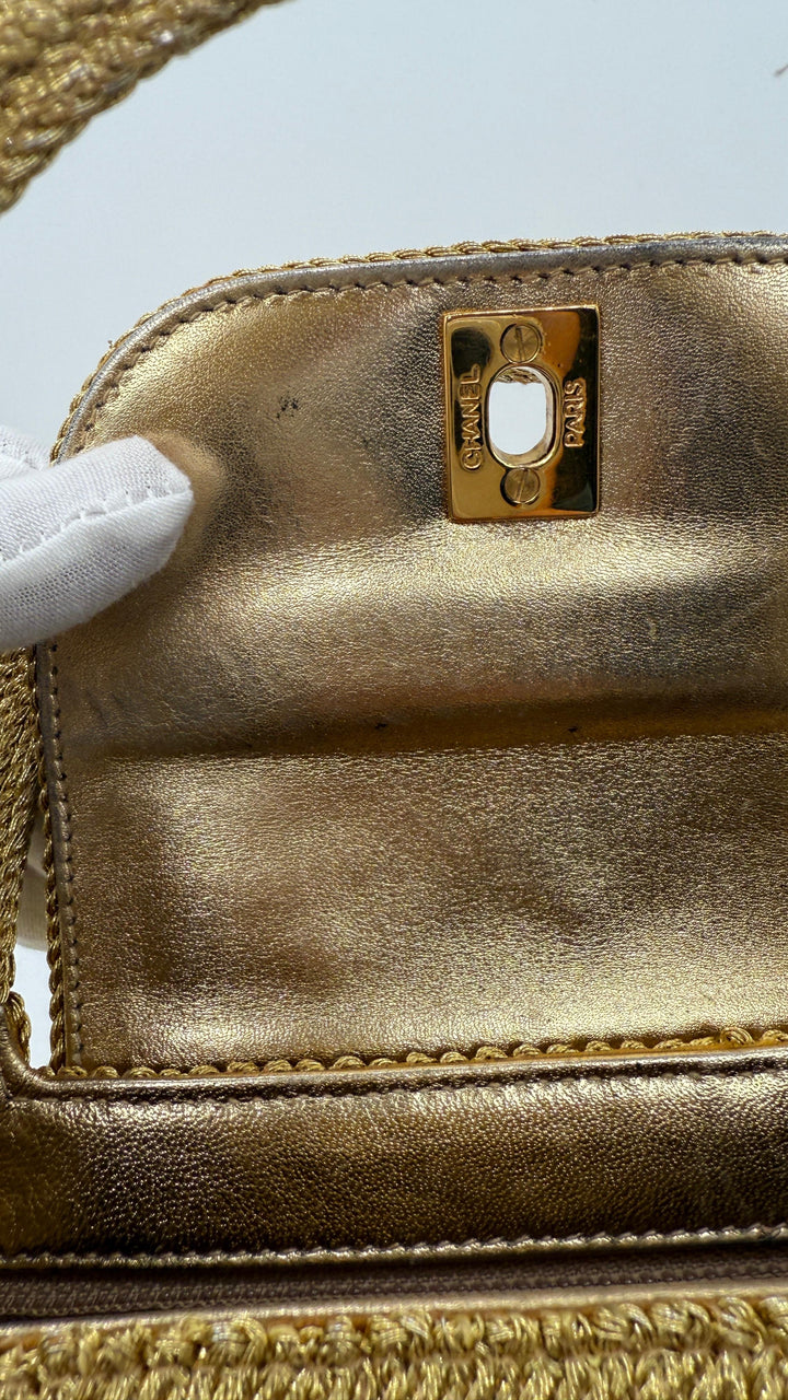 Chanel RARE 1998 Gold Silk Woven Small Kelly