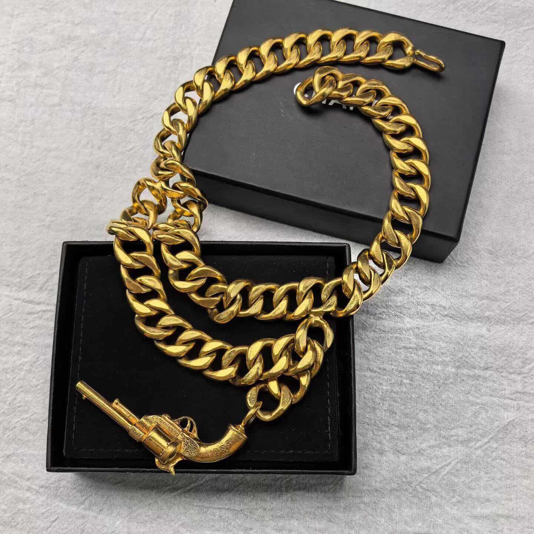 Chanel Vintage Pistol Chain Necklace Gold Hardware 1980s