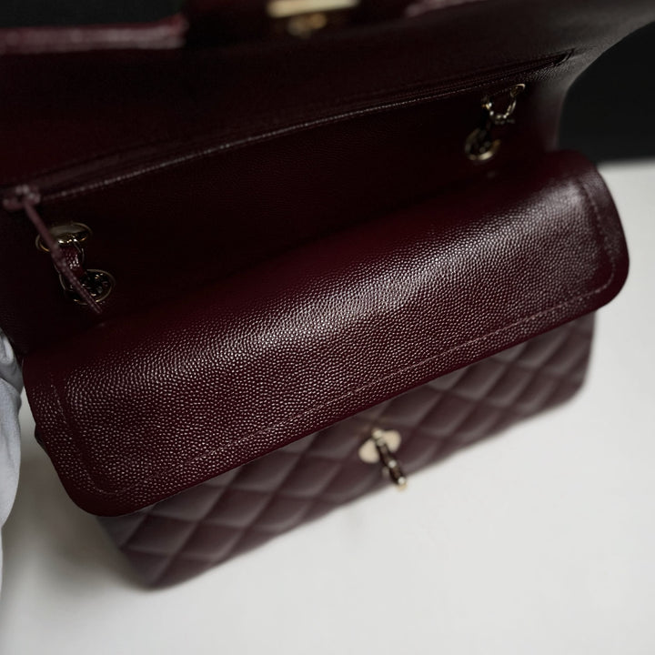 Chanel Small Classic Double Flap Caviar Burgundy Light Gold Hardware 2021