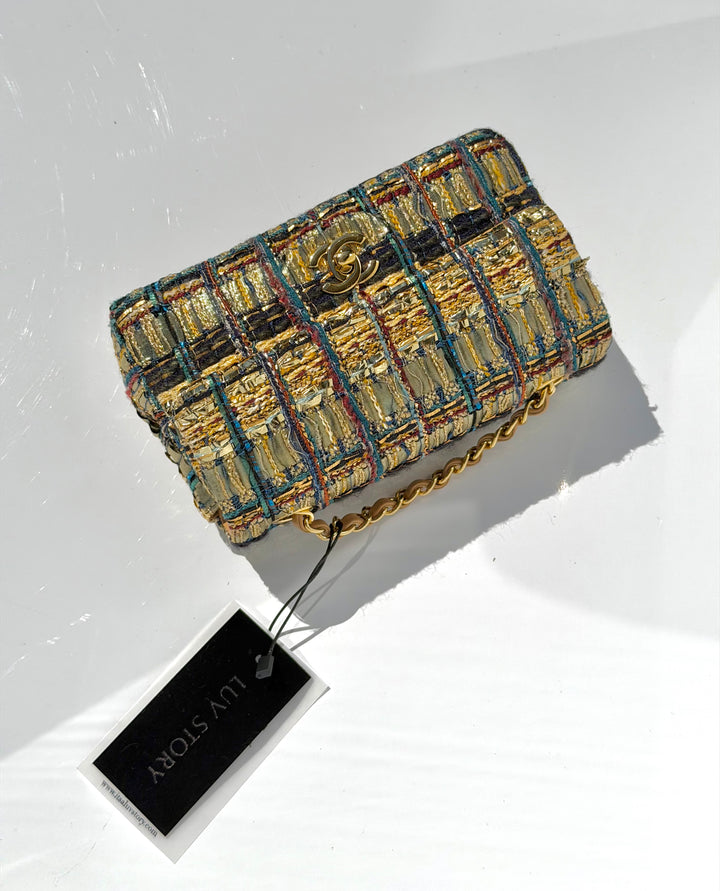 Chanel 19A Egyptian Mini Rectangular Flap Multicolor Tweed with Gold Hardware 2019
