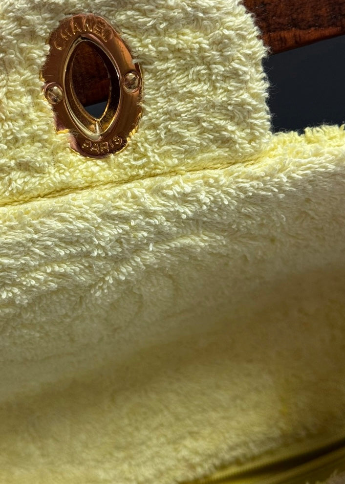 Chanel Yellow Terry Cloth Vintage Maxi Flap Bag