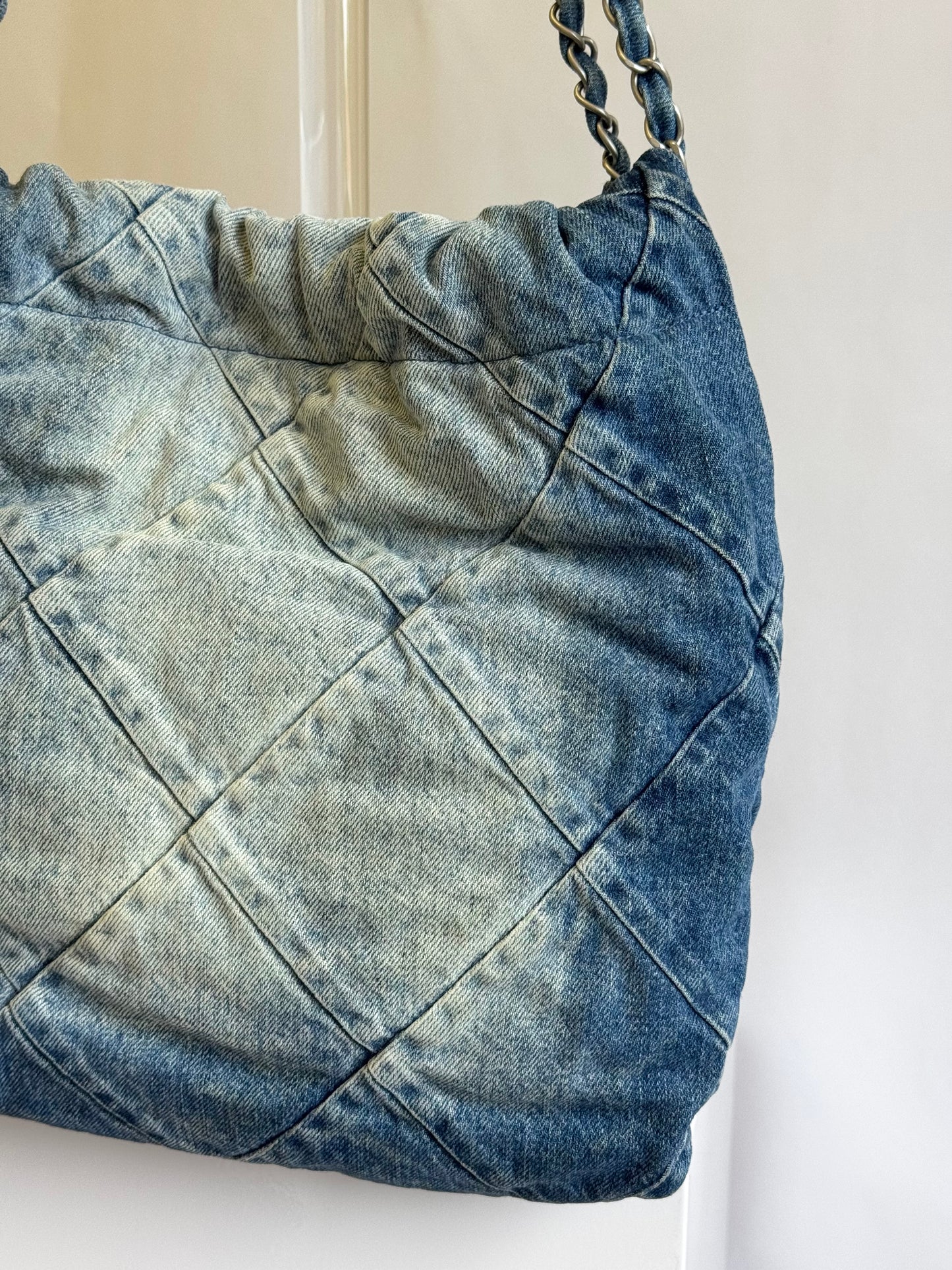 Chanel 23P Small Denim 22 Drawstring Bag