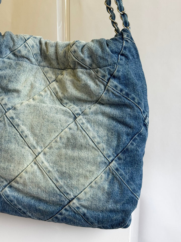 Chanel 23P Small Denim 22 Drawstring Bag