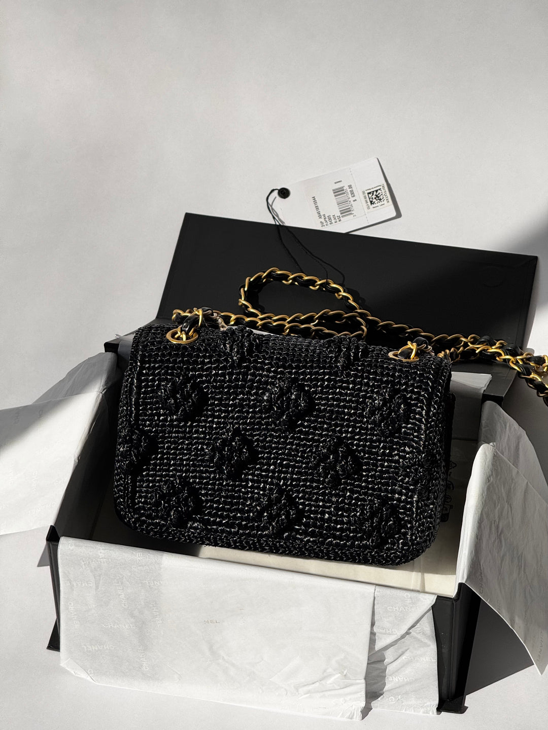 Chanel 24P Black Braided Raffia Mini Flap Bag