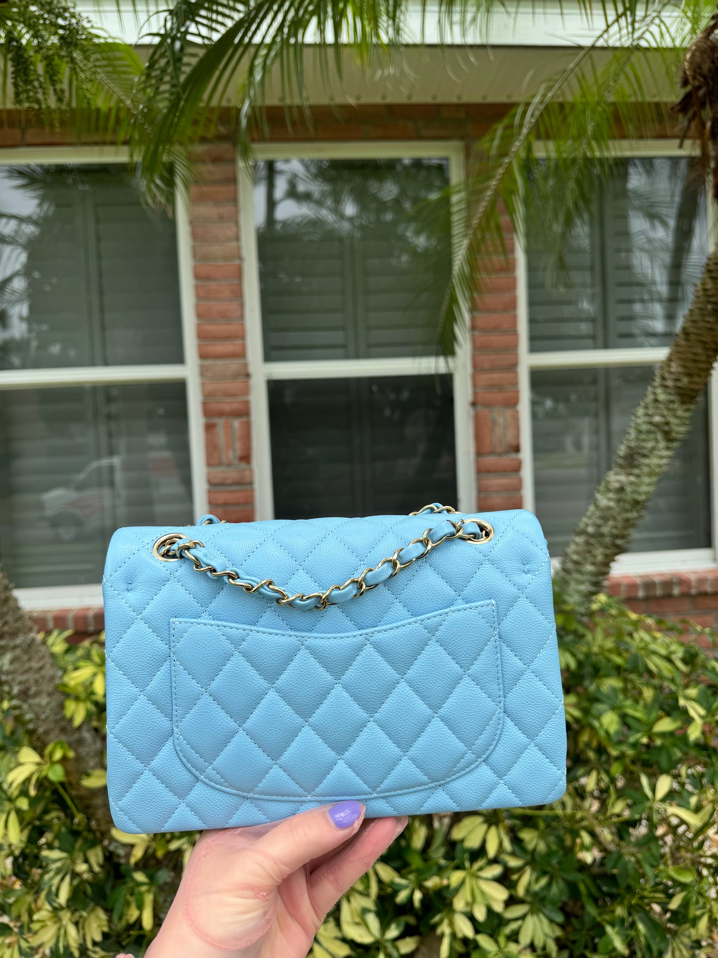 Chanel 23A Small Caviar Sky Blue Double Flap