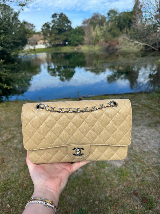 Chanel 2003 Beige Medium Caviar Classic Flap