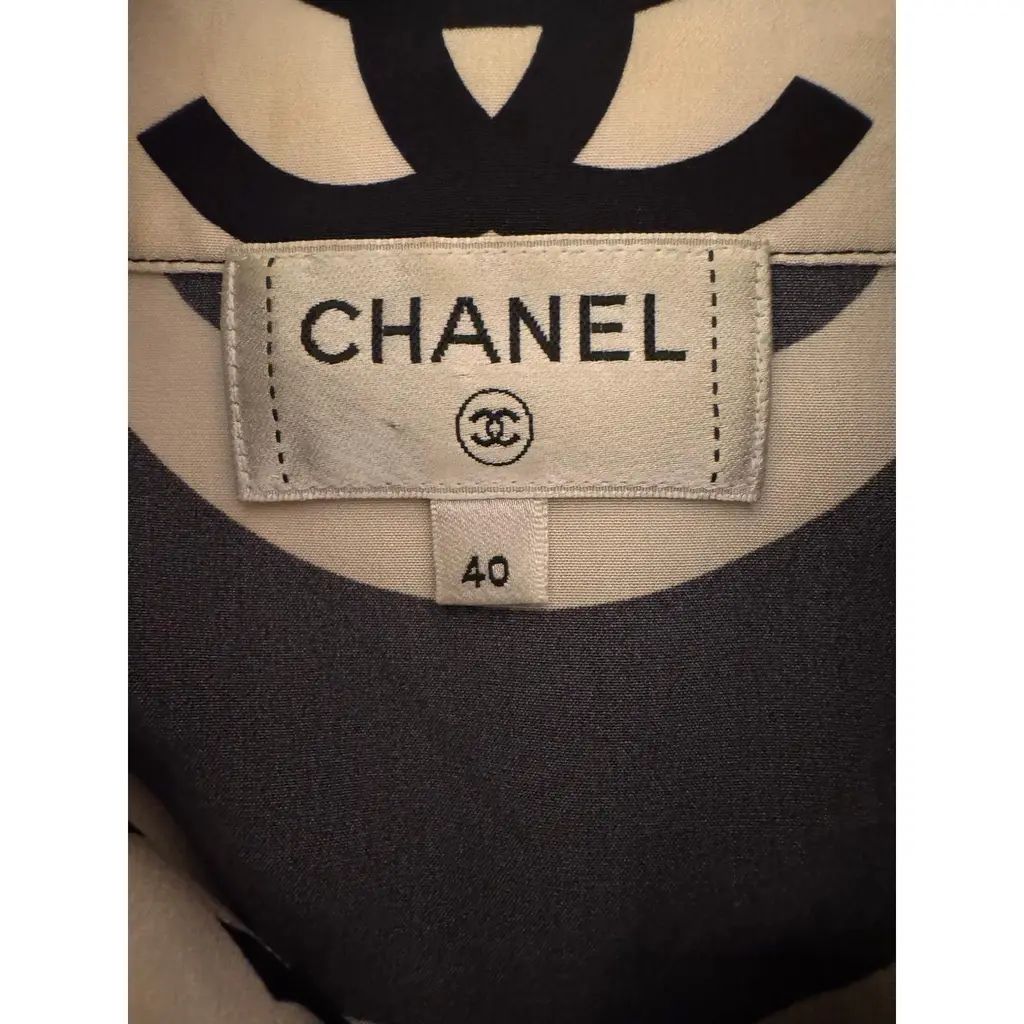 Chanel 2021 Black & White Silk Wave Shirt & Pants Set