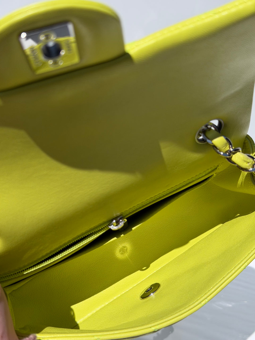 Chanel 21S Mini Classic Flap Lambskin Yellow Silver Hardware
