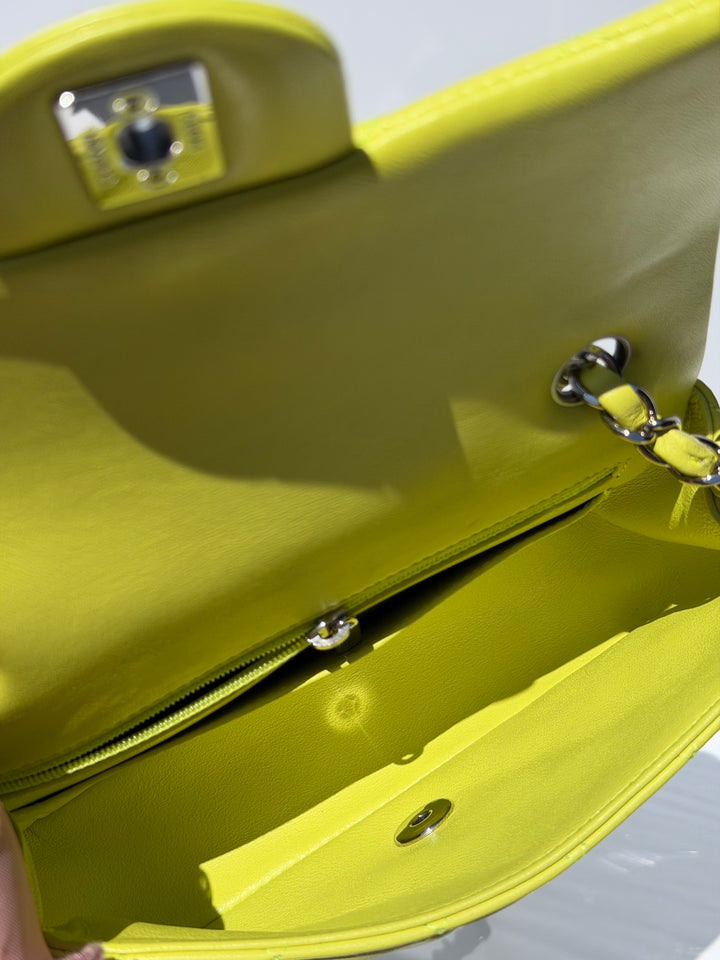 Chanel 21S Mini Classic Flap Lambskin Yellow Silver Hardware