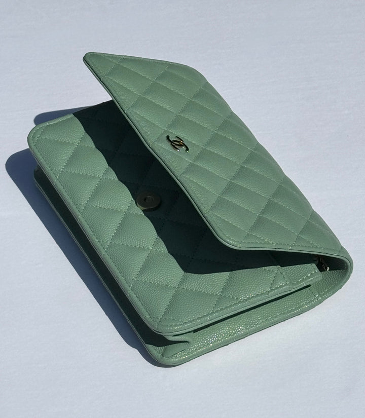 Chanel Light Green Caviar WOC