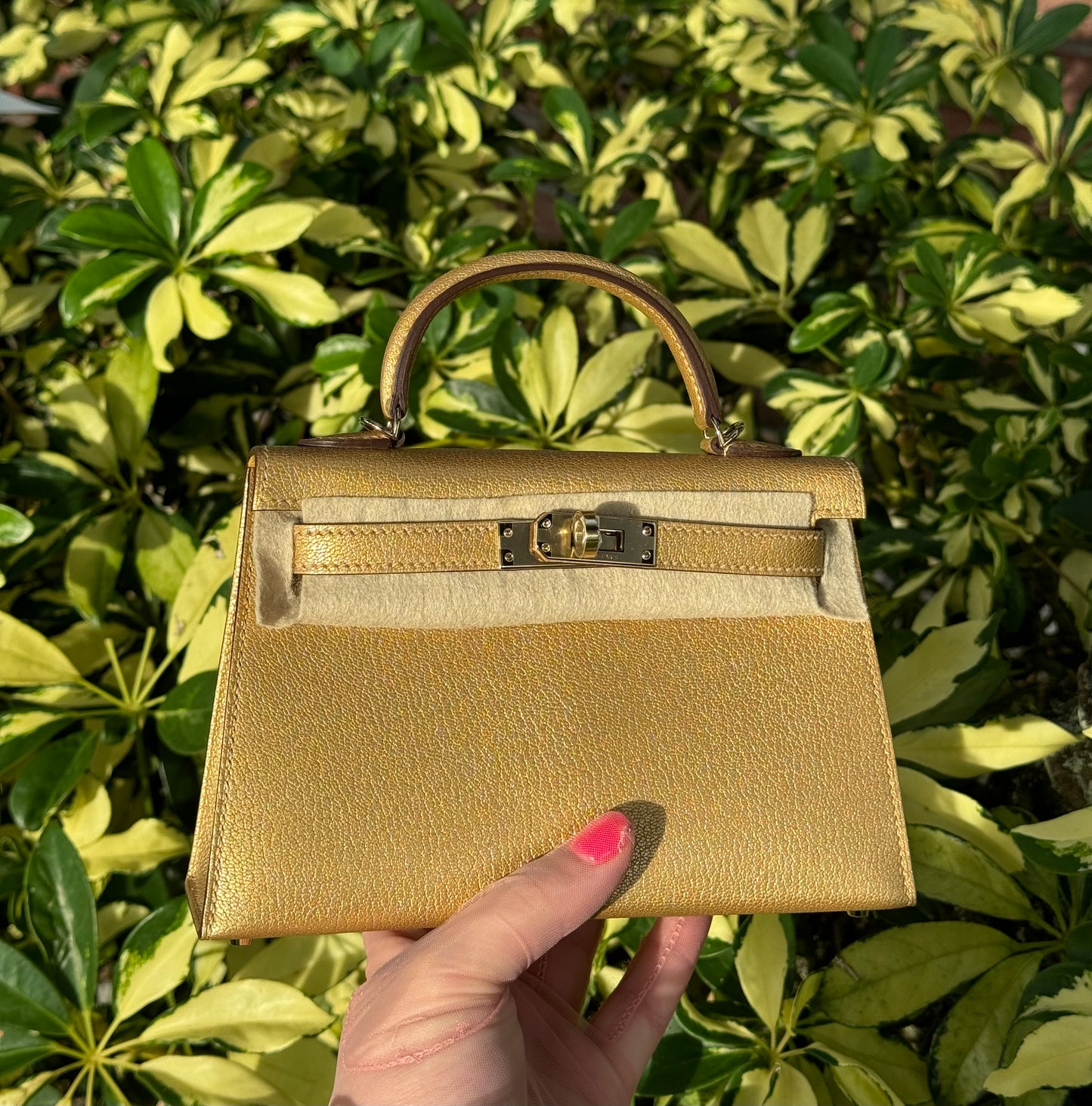 Hermes Mini Sellier Gold Metallic Chevre Dore Kelly 20