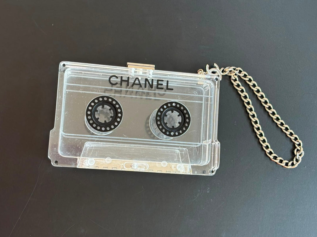 Chanel Clear Lucite Cassette Evening Clutch Silver Hardware 2004