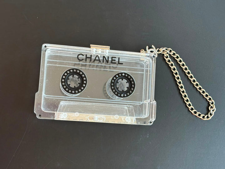 Chanel Clear Lucite Cassette Evening Clutch Silver Hardware 2004