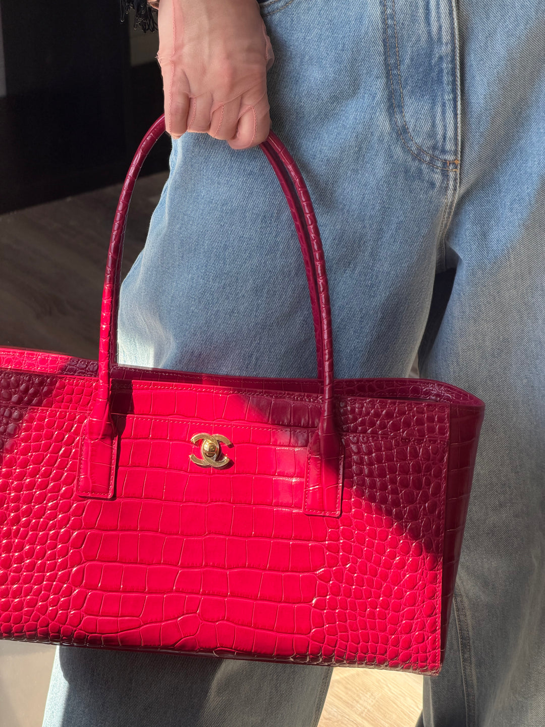 Chanel Small Shopping Bag Crocodile Embossed Calfskin Pink 2026