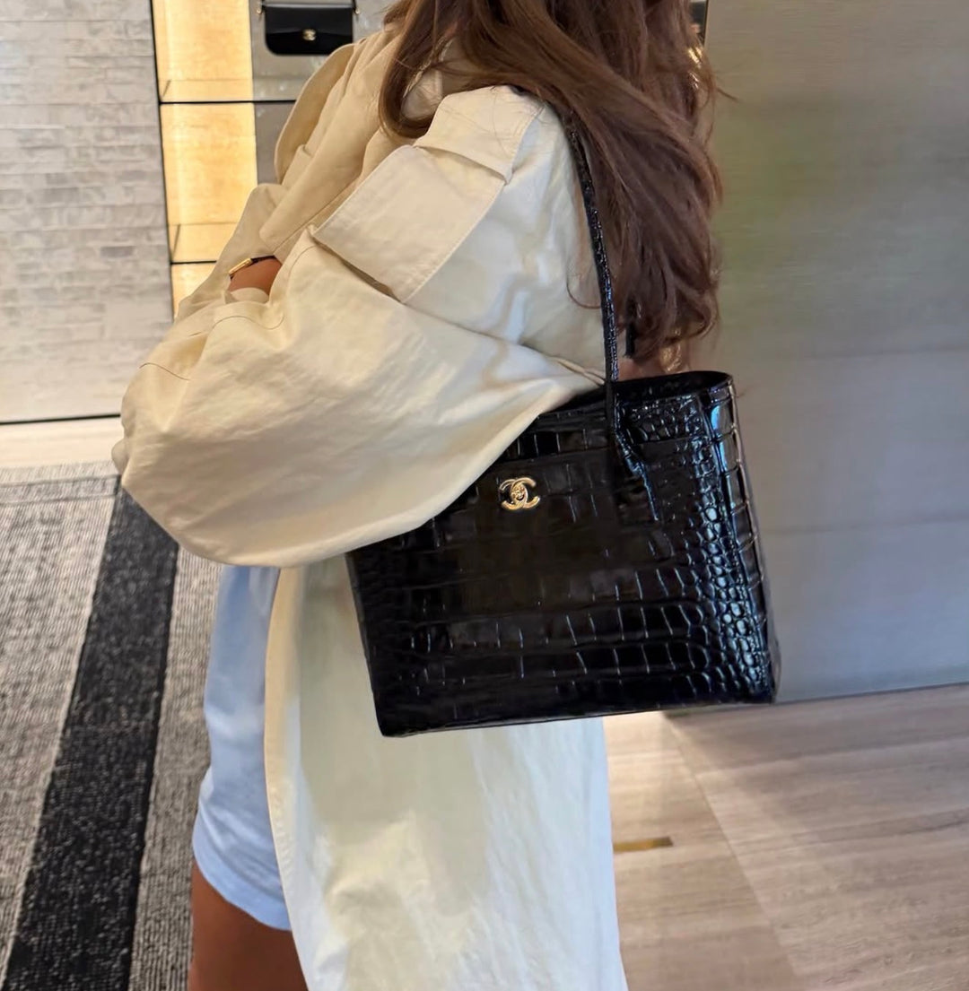 Chanel Mini Shopping Bag Crocodile Embossed Calfskin Black 2026