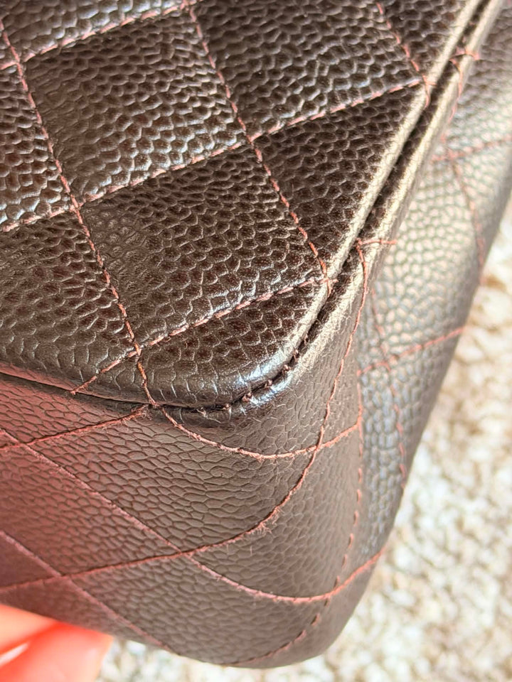 Chanel Medium Classic Flap Bag Caviar Brown 24K Plated Gold Hardware 2003