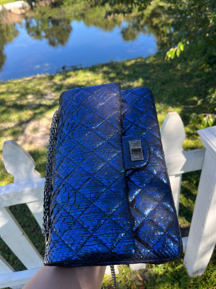 Chanel Blue Python Medium Reissue Double Flap Bag