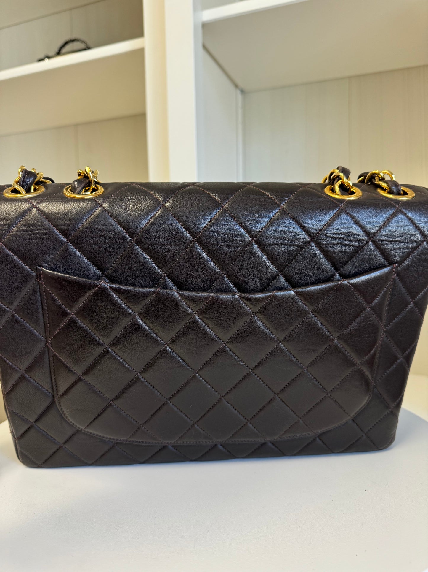 Chanel Chocolate Brown Vintage Lambskin Jumbo Flap Bag