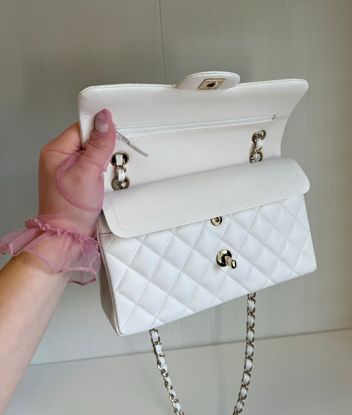 Chanel White Small Caviar Classic Flap Bag