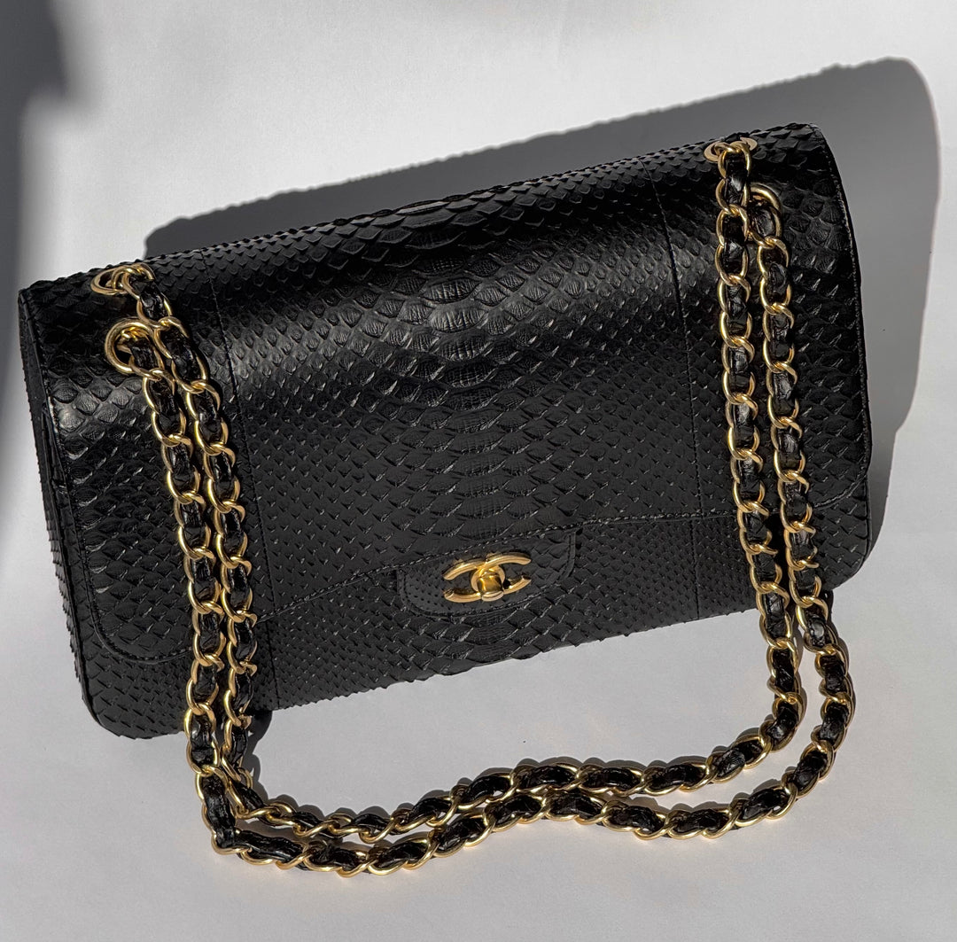 Chanel Jumbo Black Python Double Flap