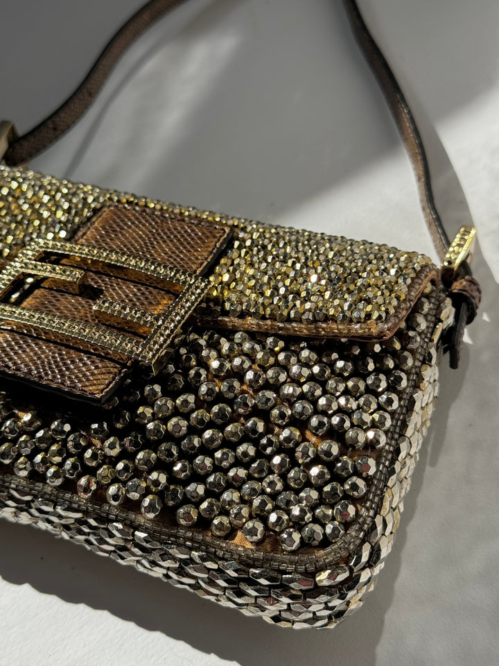 Fendi Mini Karung Trimmed Embellished Baguette