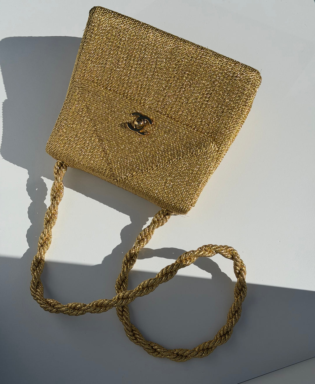 Chanel RARE Vintage Gold Silk Rope Shoulder Bag