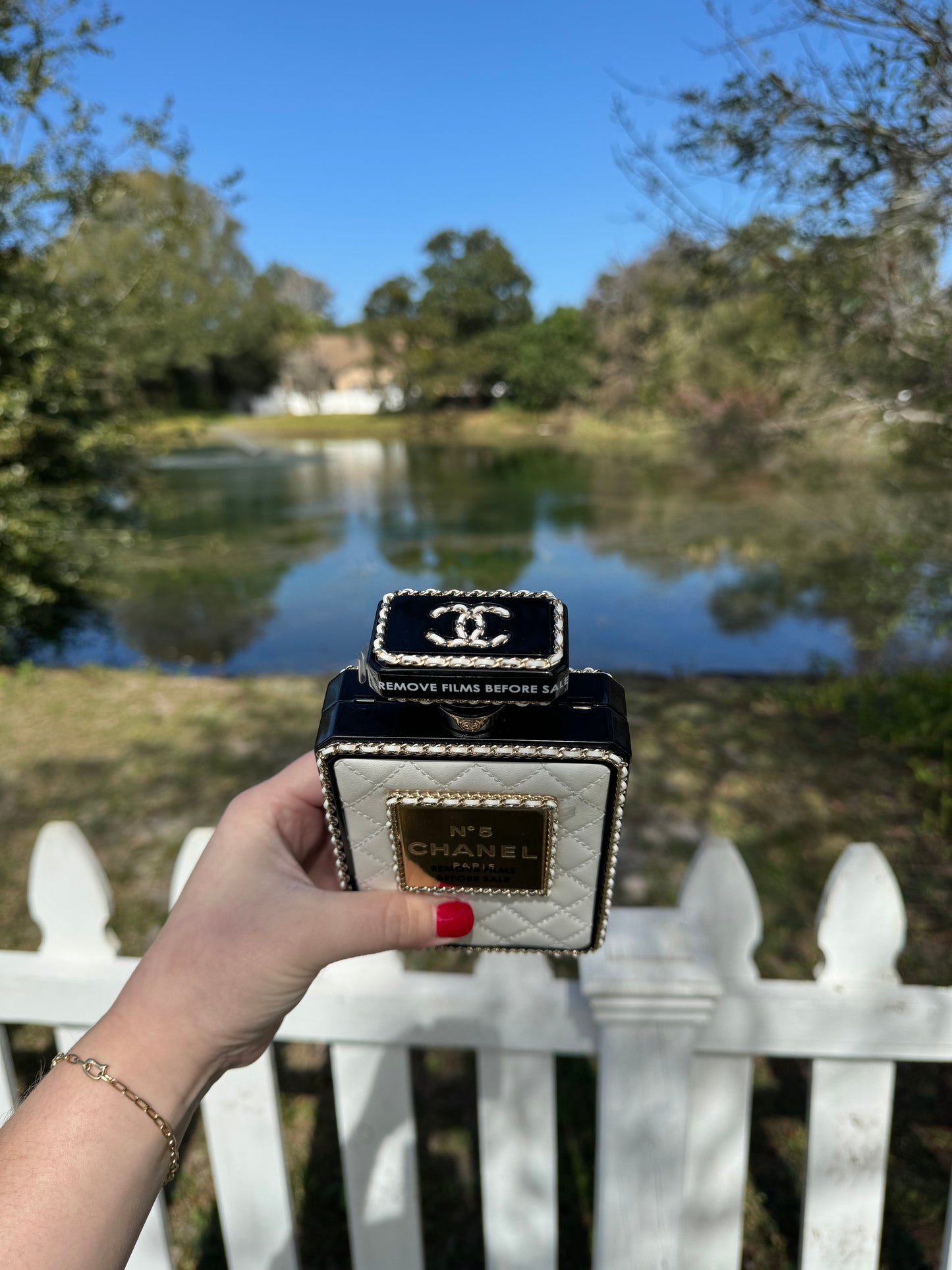 Chanel Black Quilted Leather and White Perspex Perfume Bottle Minaudiere