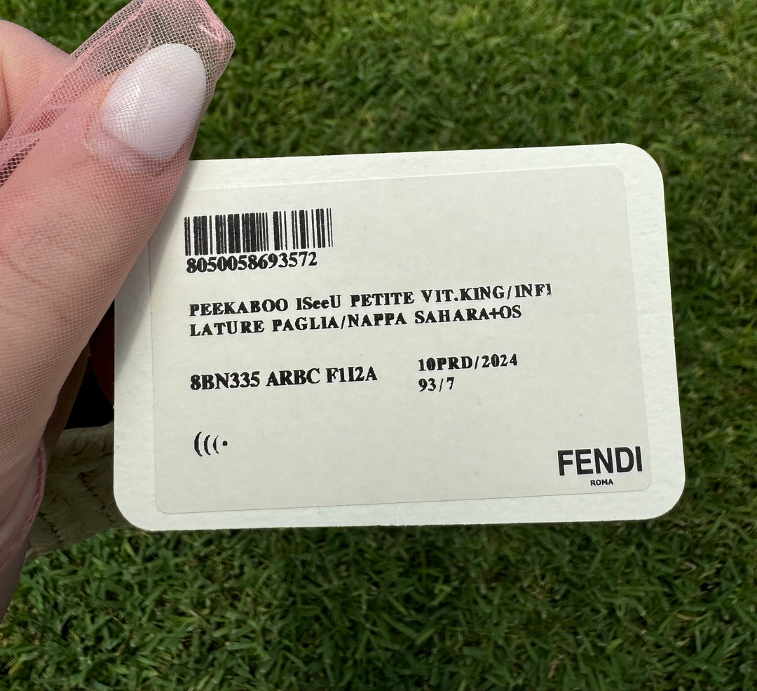 Fendi Peekaboo ISeeU Petite Sand Raffia Bag + Fendi Charm