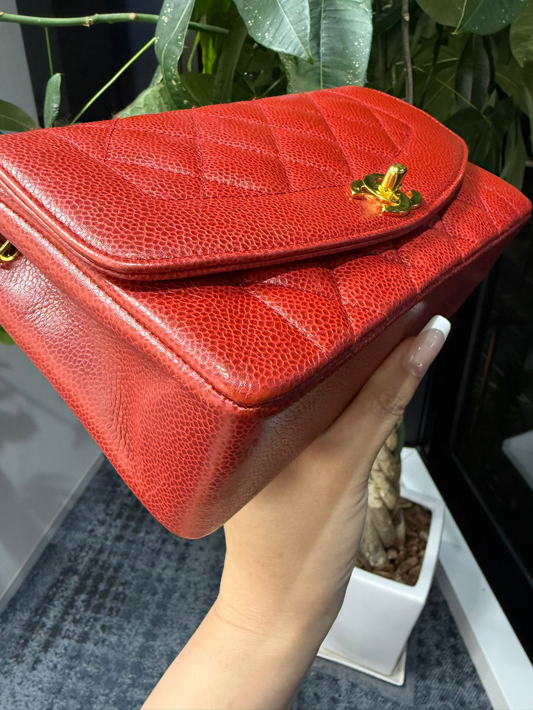 Chanel Small Diana Flap Bag Caviar Red 24K Plated Gold Hardware 1994