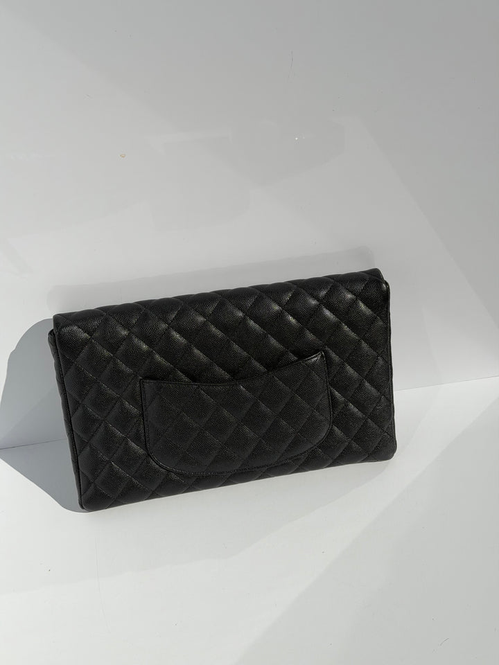 Chanel 18B Black Classic Quilted Caviar Clutch
