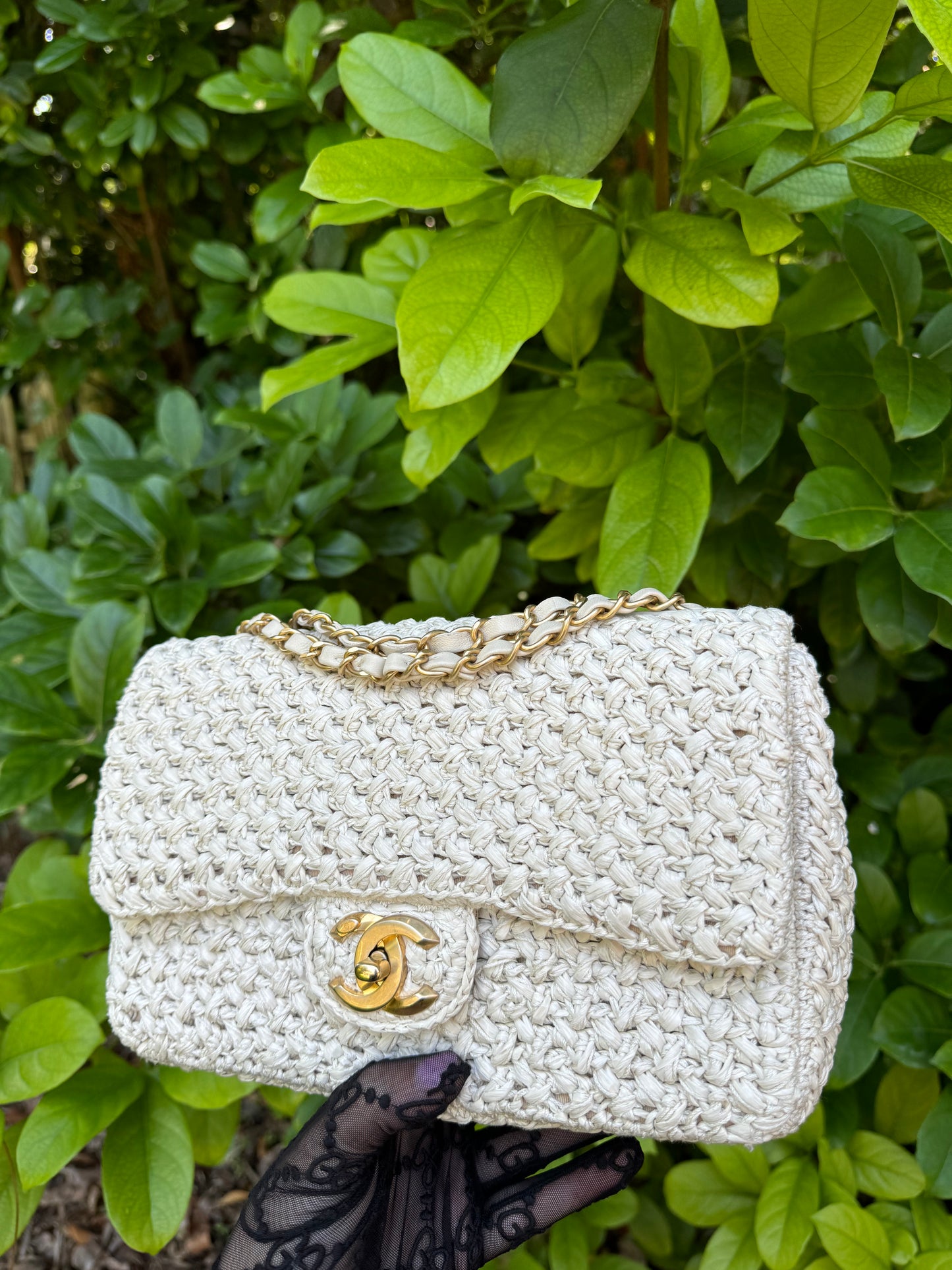 Chanel 18C Tan Ancient Greece Raffia Crochet Flap Bag