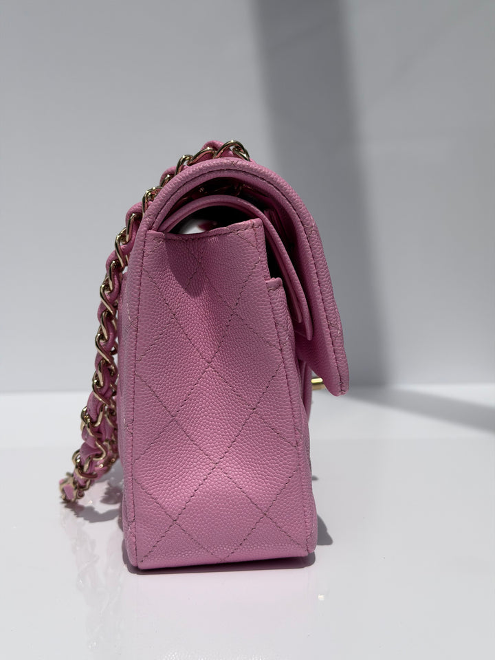 Chanel Small Classic Double Flap Caviar Pink Light Gold Hardware 2023