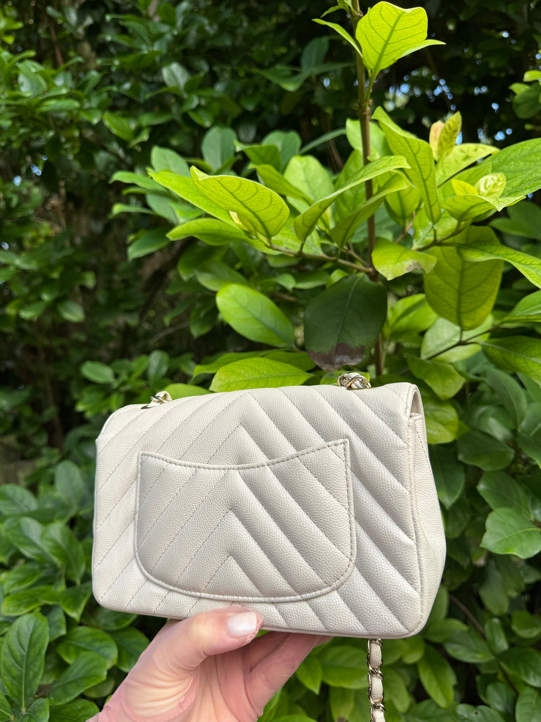 Chanel Cream Chevron Caviar Mini Flap Bag